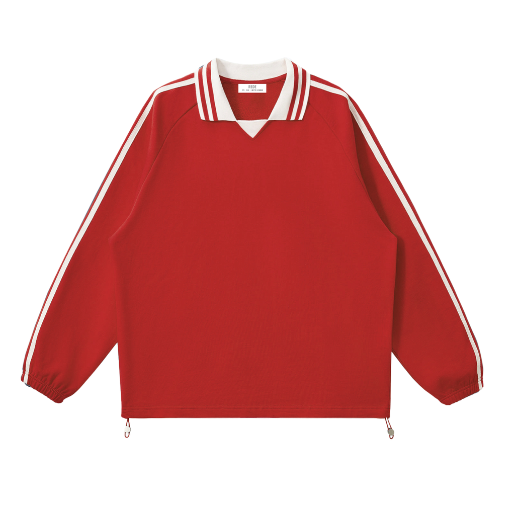 Contrast Striped Lapel Collar Sweatshirt